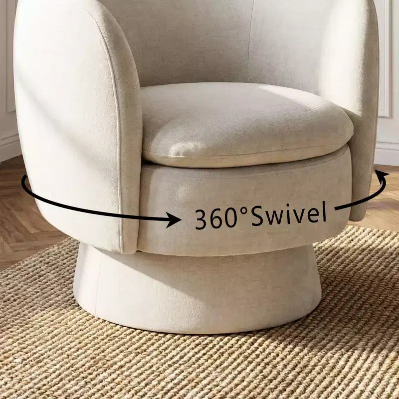 Zestaw 2 nowoczesnych obrotowych foteli typu barrel obity tkaniną, obrotowe o 360° fotele wypoczynkowe do salonu i sypialni – Panipeachy