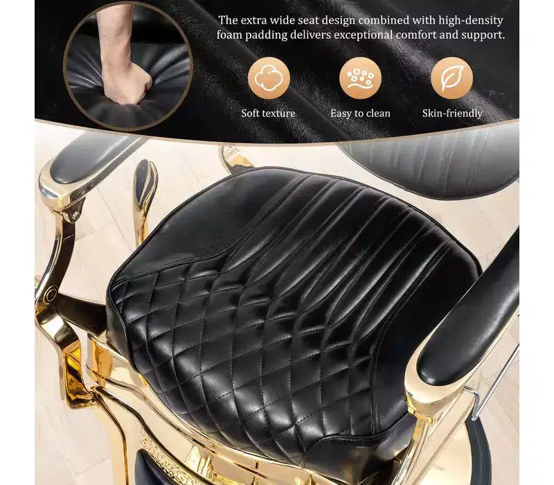 Karl Home czarno-złoty wytrzymały fotel fryzjerski z funkcją hydraulicznego odchylania w stylu retro