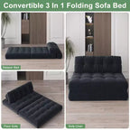 Rozkładana sofa futon z miękkiego sztruksu, składane łóżko podłogowe z poduszką i oparciem