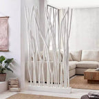 JONATHAN Y Tranquil 39 szer. x 68 wys. Ręcznie wykonana ścianka działowa z gałęzi drewna tekowego w stylu coastal bohemian, pojedynczy panel