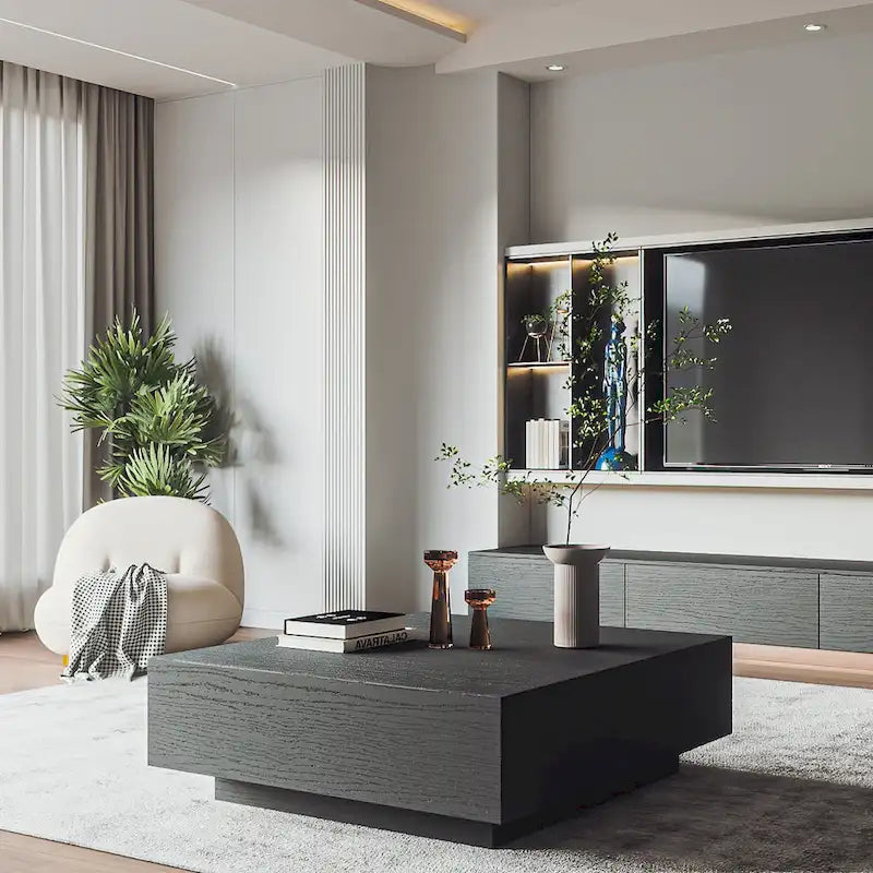Stolik kawowy w stylu Mid-Century ModernMinimalistyczny stolik kawowy z forniru z miejscem do przechowywania do salonu, w pełni zmontowany