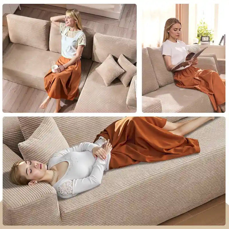 HOOOWOOO Nowoczesna narożna sofa modułowa w stylu minimalistycznym, wykonana z sztruksu, do salonu
