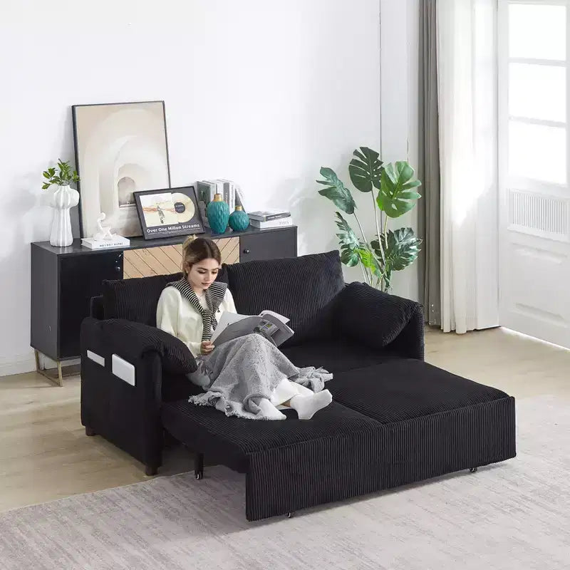 64,5-calowa rozkładana sofa 3 w 1 z sztruksu z funkcją spania
