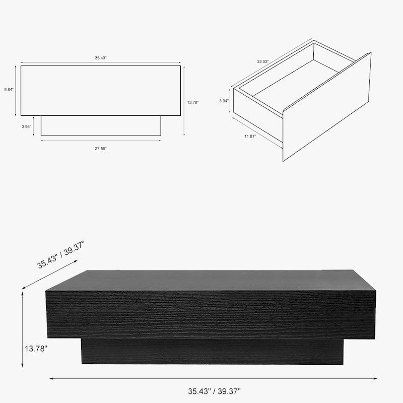 Stolik kawowy w stylu Mid-Century ModernMinimalistyczny stolik kawowy z forniru z miejscem do przechowywania do salonu, w pełni zmontowany