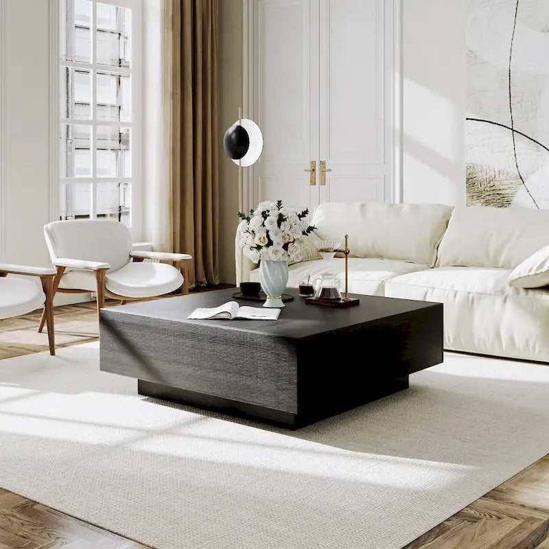 Stolik kawowy w stylu Mid-Century ModernMinimalistyczny stolik kawowy z forniru z miejscem do przechowywania do salonu, w pełni zmontowany