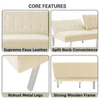 Tapicerowana sofa futon z rozkładanym oparciem, rozkładana sofa z chromowanymi nogami