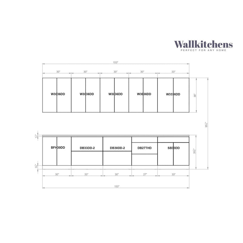 Kuchnia Signature Collection Biały połysk Podstawa koloru Rozmiar 13Ft szerokości - 153x24