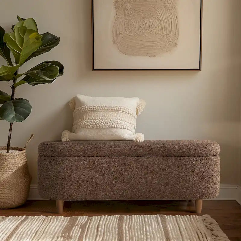 Ławka ze schowkiem i otwieranym wiekiem INK+IVY Bailey, taupe, boucle