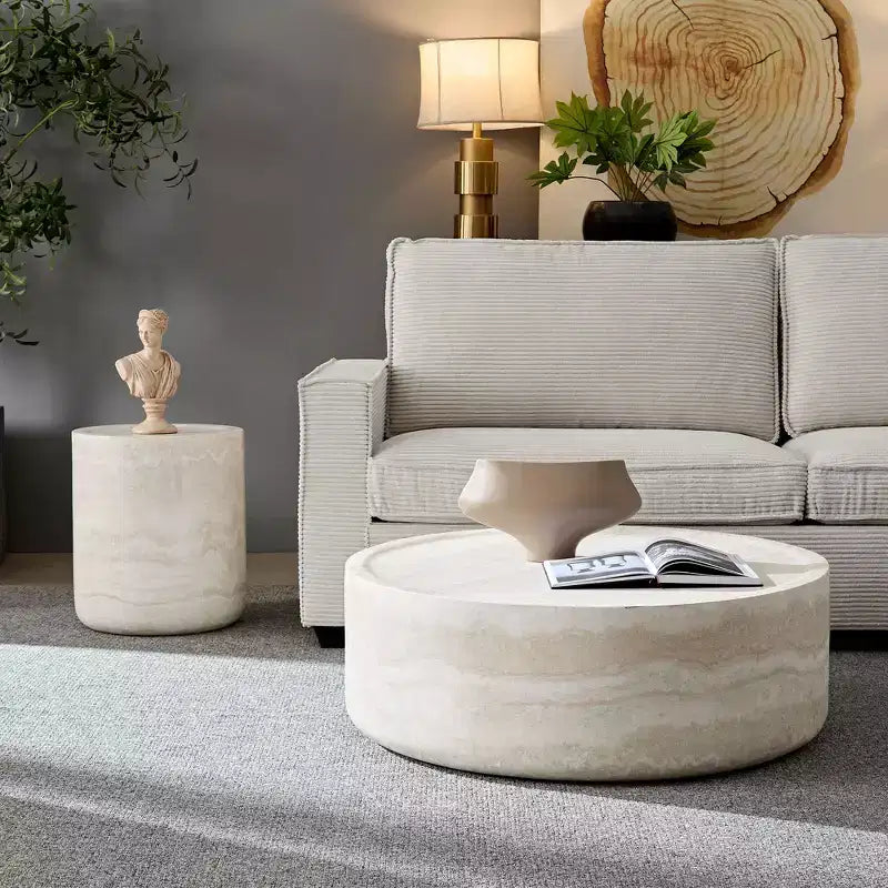 Okrągły stolik kawowy z imitacją wzoru MARS, stolik koktajlowy, stolik centralny, stolik dekoracyjny, stolik boczny do salonu - ModernLuxe
