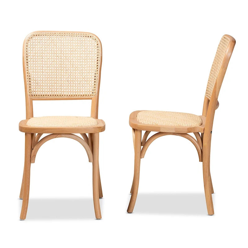 Zestaw 2 krzeseł do jadalni Neah w stylu Mid-Century Modern z plecionego rattanu i drewna