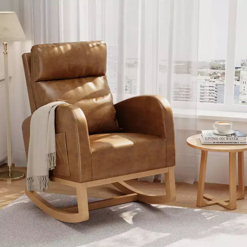 Nowoczesny miękki fotel bujany z poduszką i kieszeniami bocznymi, do salonu, sypialni