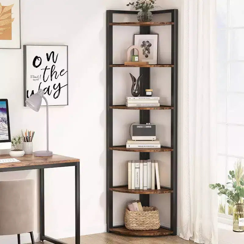 LITTLE TREE 70.9 Regał narożny 6-poziomowy Brąz rustykalny