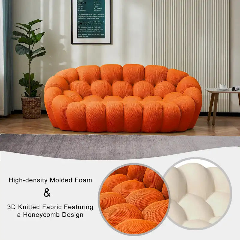 Dwuosobowa sofa typu bubble, zakrzywiona, o strukturze plastra miodu, z tkaniny 3D, do salonu, pokoju dziennego, mieszkania