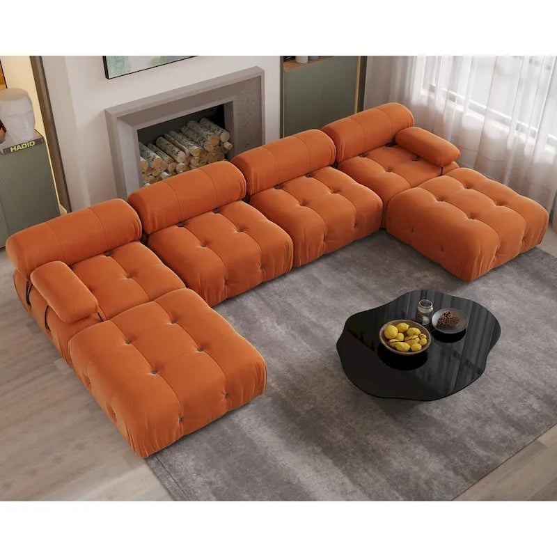 138 Modułowa sofa narożna z funkcją spania, minimalistyczna sofa w kształcie litery U wykonana z weluru