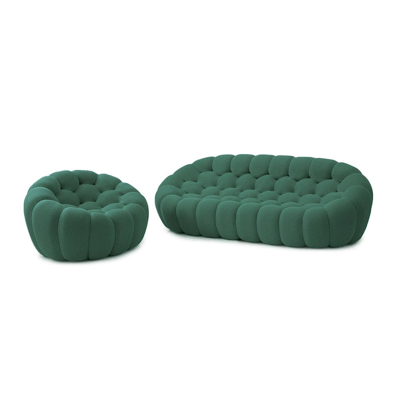 2 szt. sofa bąbelkowa 3D tapicerowana tkaniną o strukturze plastra miodu, 3-osobowa sofa bąbelkowa i sofa jednoosobowa do salonu
