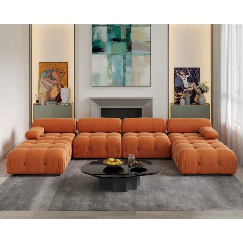 138 Modułowa sofa narożna z funkcją spania, minimalistyczna sofa w kształcie litery U wykonana z weluru