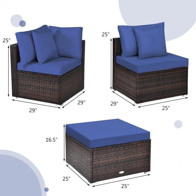 Zestaw 4-częściowy mebli tarasowych z rattanu z zdejmowanymi poduszkami i poduszkami ozdobnymi - narożnik: 29 x 29 x 25