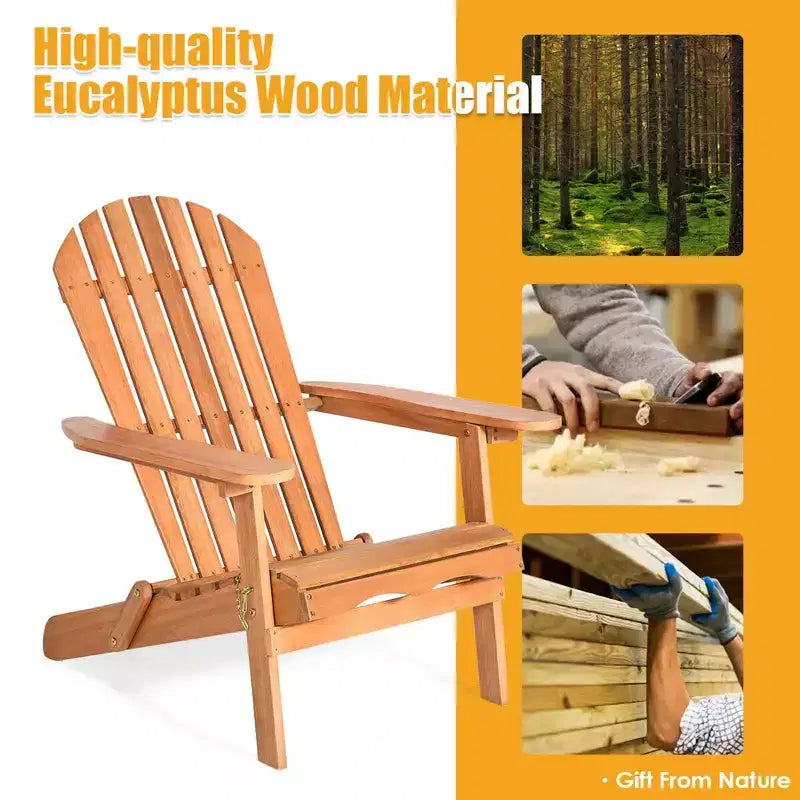 Costway 4 szt. Składane drewniane fotele Adirondack Eucalyptus Leżaki ogrodowe Naturalne