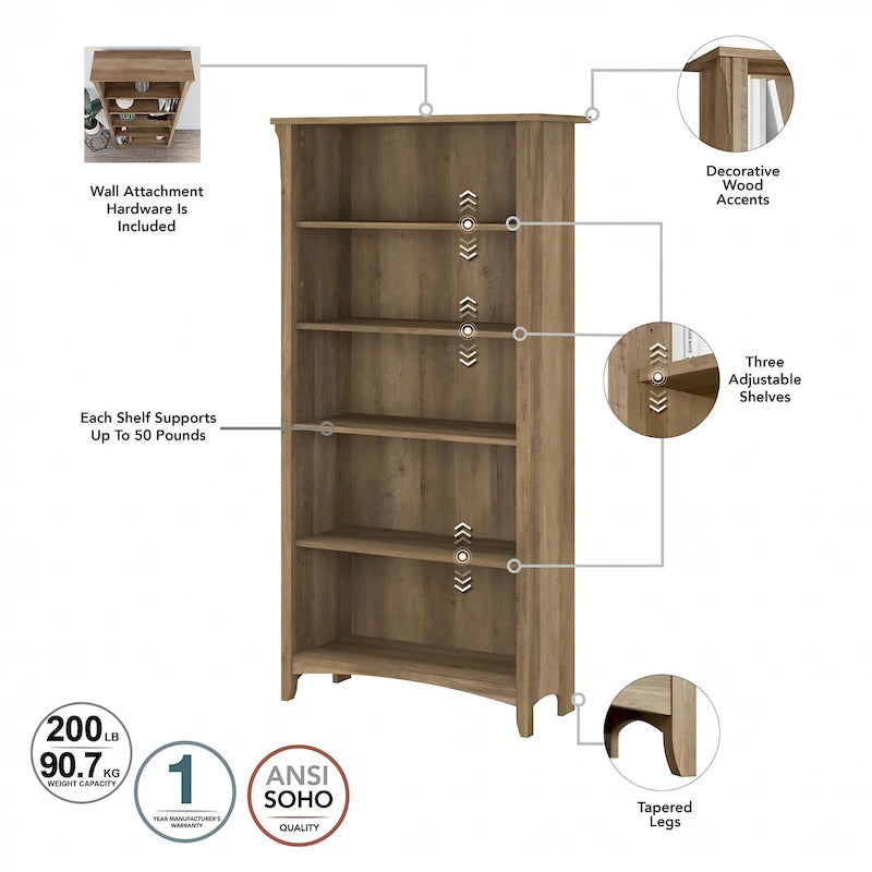 Wysoka regała Salinas na 5 półek (zestaw 2 szt.) marki Bush Furniture