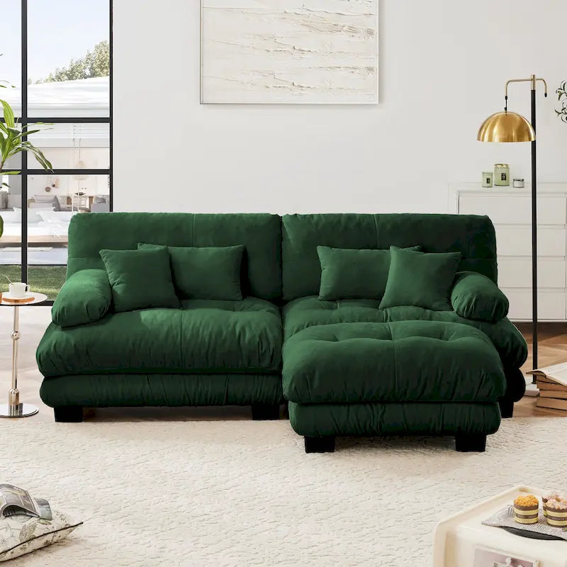 Narożna sofa dwuosobowa typu szezlong, szezlong szezlongowy z szenili z poduszkami lędźwiowymi