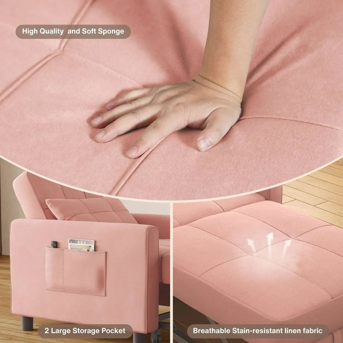 Wielofunkcyjna sofa 3 w 1 z funkcją spania, rozkładany fotel, składane łóżko do salonu