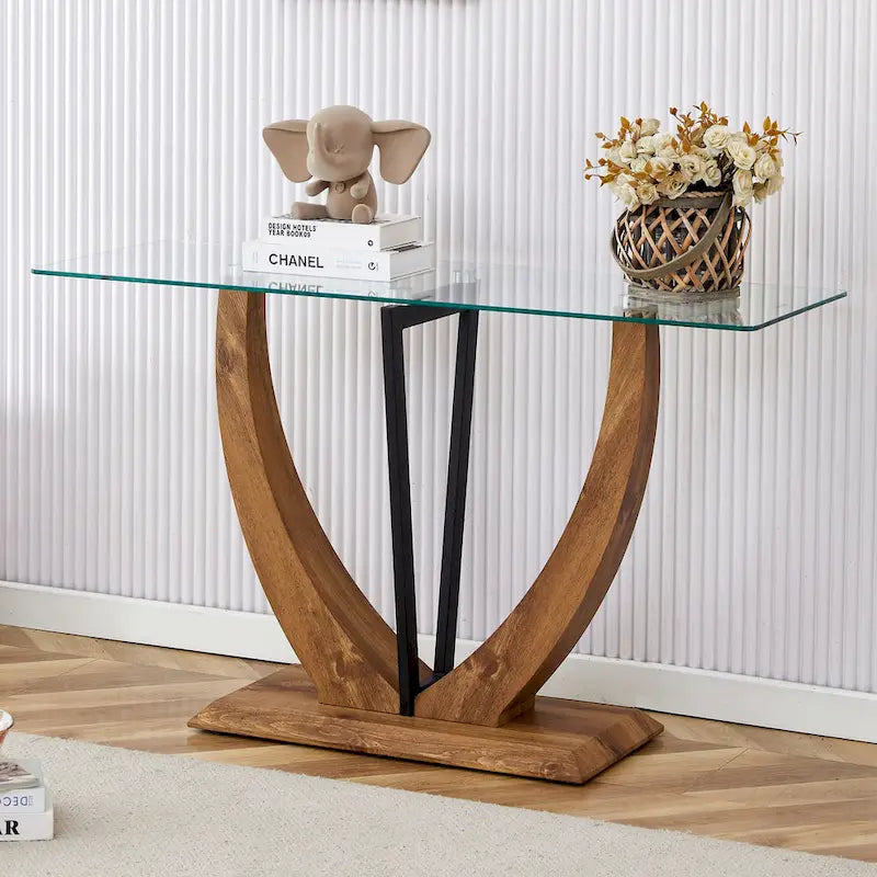 Nowoczesny i prosty prostokątny szklany stolik konsolowy