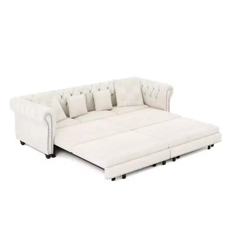 Rozkładana sofa 3 w 1 Whisen Velvet typu king-size z ruchomym podnóżkiem i pikowanym wzorem