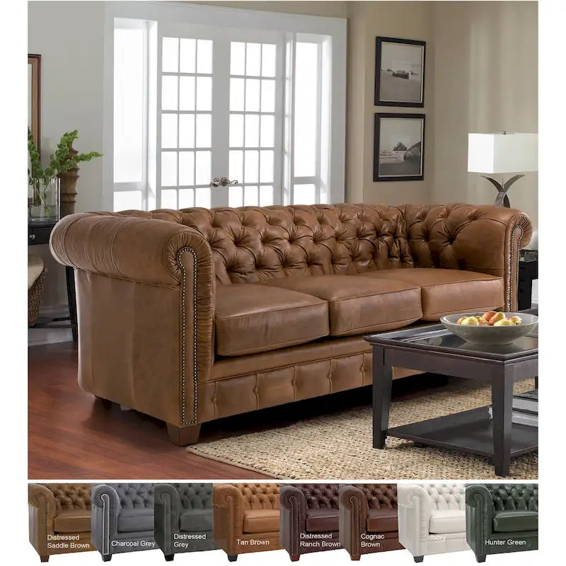 Sofa Chesterfield Hancock z włoskiej skóry licowej z pikowaniem – 31 wys. x 86 szer. x 40 gł.