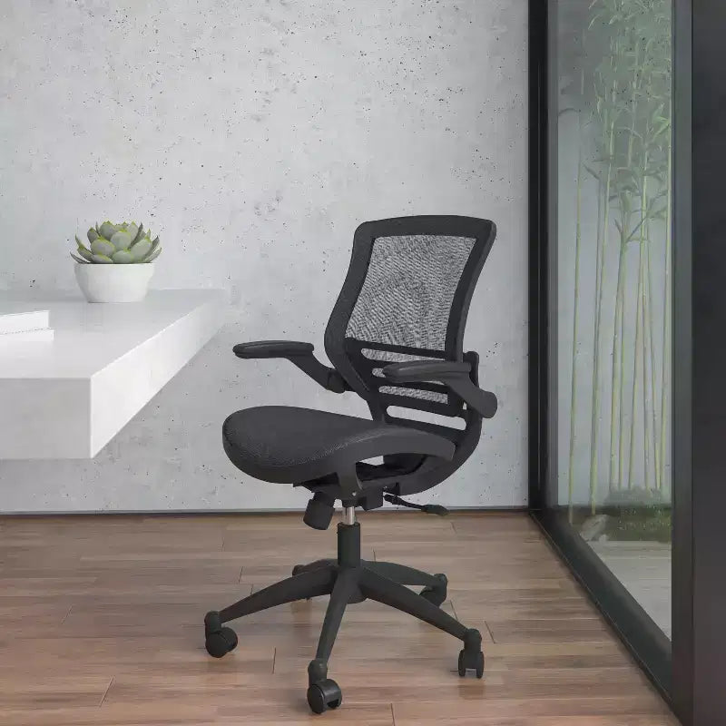 Obrotowe krzesło biurowe gabinetowe Flash Furniture z przezroczystej siatki, z zagłówkiem do połowy pleców i podnoszonymi podłokietnikami