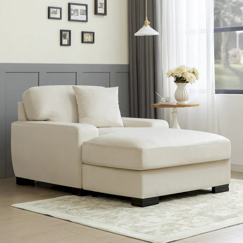 Nowoczesna sofa z funkcją spania typu chaise longue w stylu mid-century, o powiększonych wymiarach, z poduszką