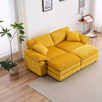 Nowoczesna 2-osobowa sofa sztruksowa z 4 poduszkami i 2 pufami