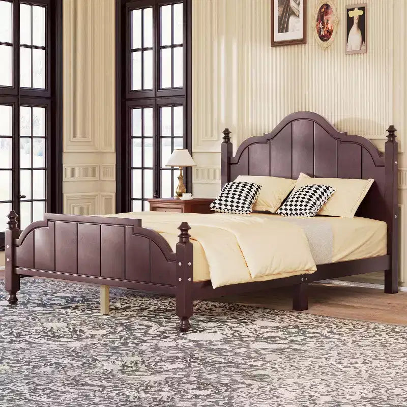 Rama łóżka platformowego Queen w stylu vintage – lite drewno sosnowe, zagłówek z płyty MDF, nie wymaga stelaża