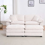 Nowoczesna 2-osobowa sofa sztruksowa z 4 poduszkami i 2 pufami
