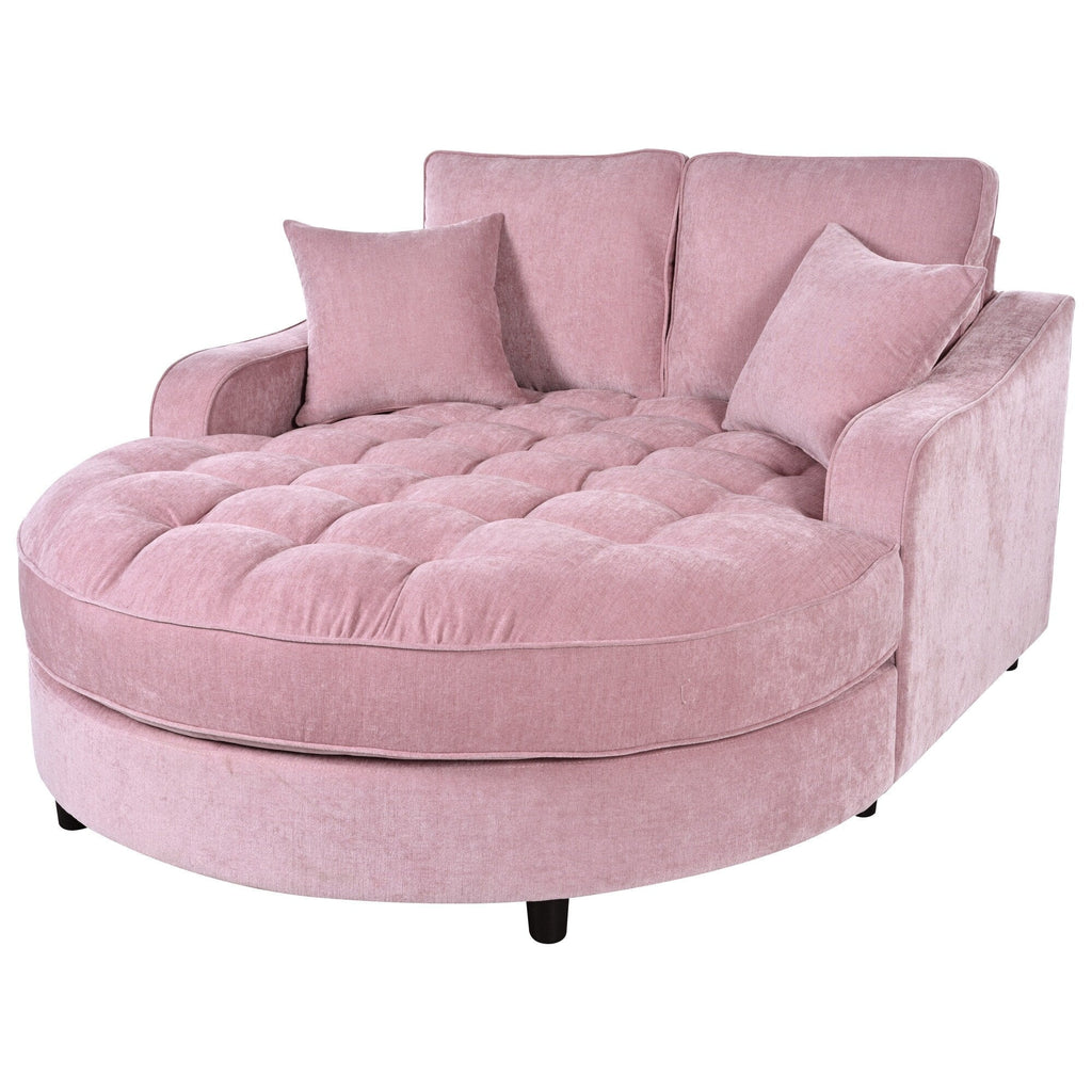 Sofa rozkładana typu chaise longue z chenille, tapicerowana sofa z pikowanym oparciem i 2 zdejmowanymi poduszkami do salonu
