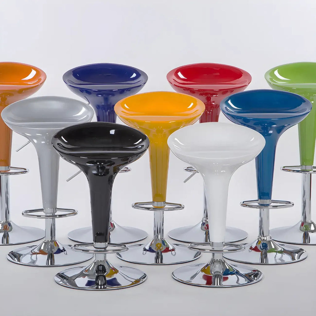 Plastikowy chromowany obrotowy stołek barowy z regulacją wysokości