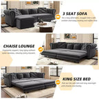Rozkładana sofa 3 w 1 Whisen Velvet typu king-size z ruchomym podnóżkiem i pikowanym wzorem