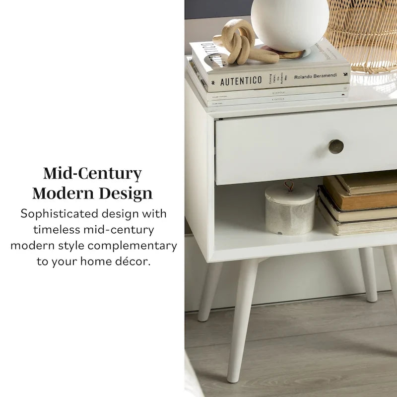 Zestaw 2 stolików nocnych z litego drewna w stylu mid-century, z 1 szufladą, sypialniane stoliki boczne