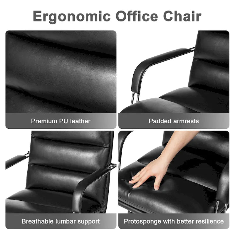 Glitzhome Skórzane Krzesło Biurowe Regulowane Obrotowe z Podłokietnikami Ergonomiczny Design