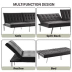 Tapicerowana sofa futon z rozkładanym oparciem, rozkładana sofa z chromowanymi nogami