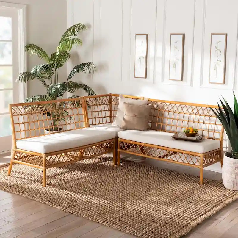 Zestaw 3-częściowy do jadalni z ławką Capella Modern Bohemian Honey Rattan