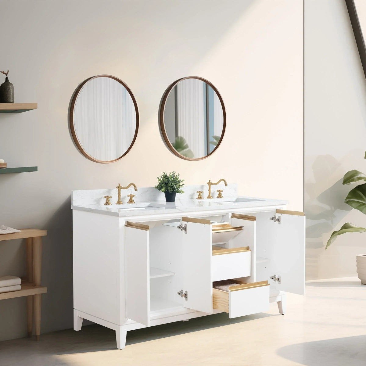 Szafka łazienkowa Vanity Art z ceramicznym umywalkiem i blatem z marmuru kompozytowego