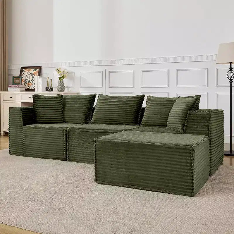 Modułowa narożna sofa chmurowa z otomana, sofa sztruksowa bez montażu, głęboka sofa w kształcie litery L do małych przestrzeni, 4 kolory i konfiguracje