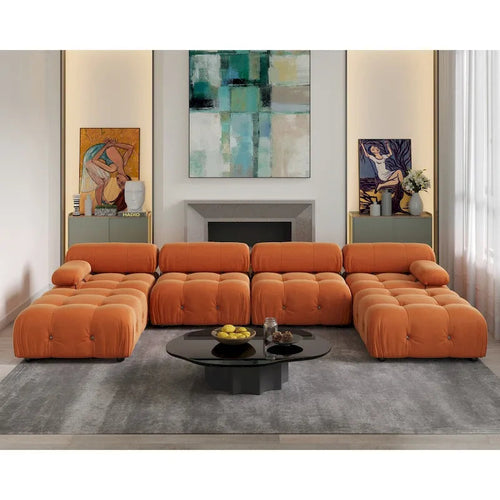 138 Modułowa sofa narożna z funkcją spania, minimalistyczna sofa w kształcie litery U wykonana z weluru