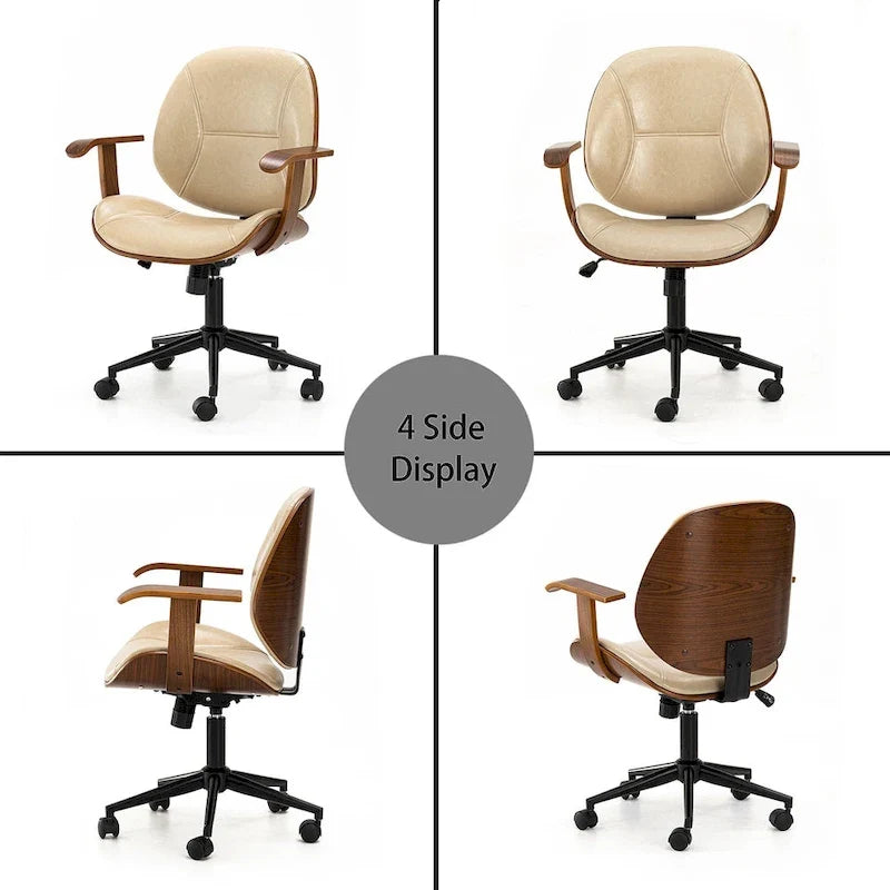 Glitzhome Skórzane Krzesło Biurowe Regulowane Obrotowe z Podłokietnikami Ergonomiczny Design