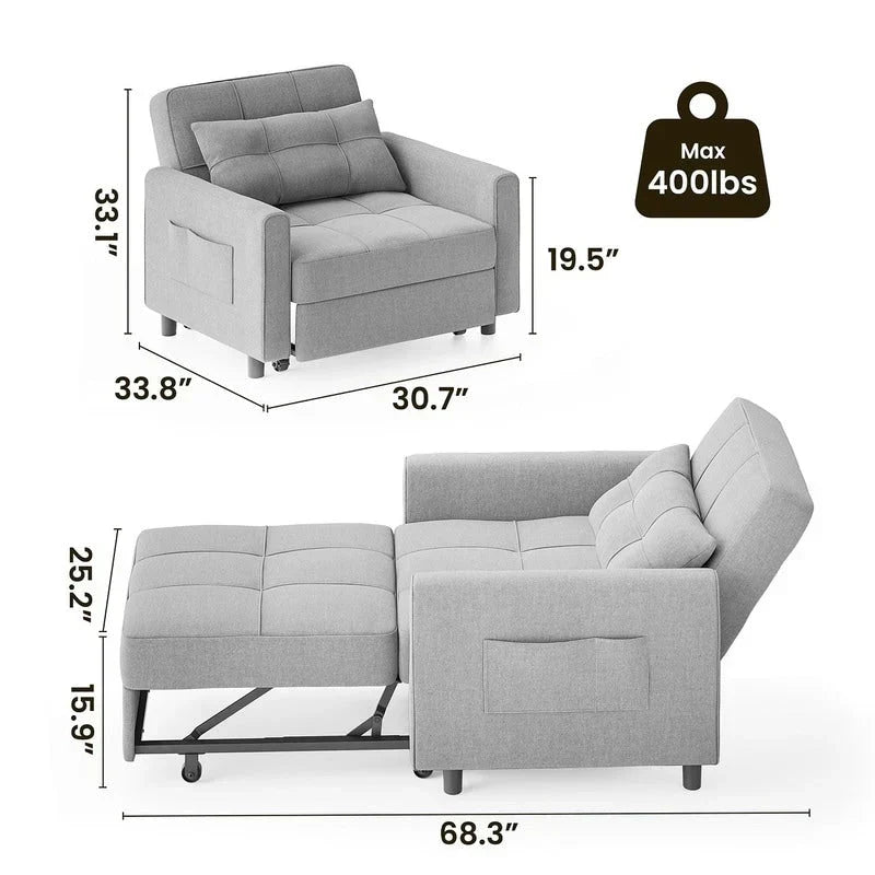 Wielofunkcyjna sofa 3 w 1 z funkcją spania, rozkładany fotel, składane łóżko do salonu