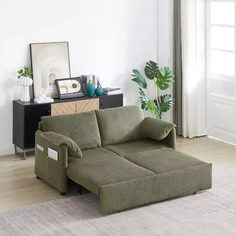 64,5-calowa rozkładana sofa 3 w 1 z sztruksu z funkcją spania