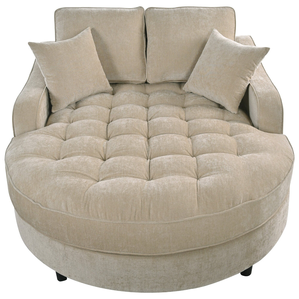 Sofa rozkładana typu chaise longue z chenille, tapicerowana sofa z pikowanym oparciem i 2 zdejmowanymi poduszkami do salonu