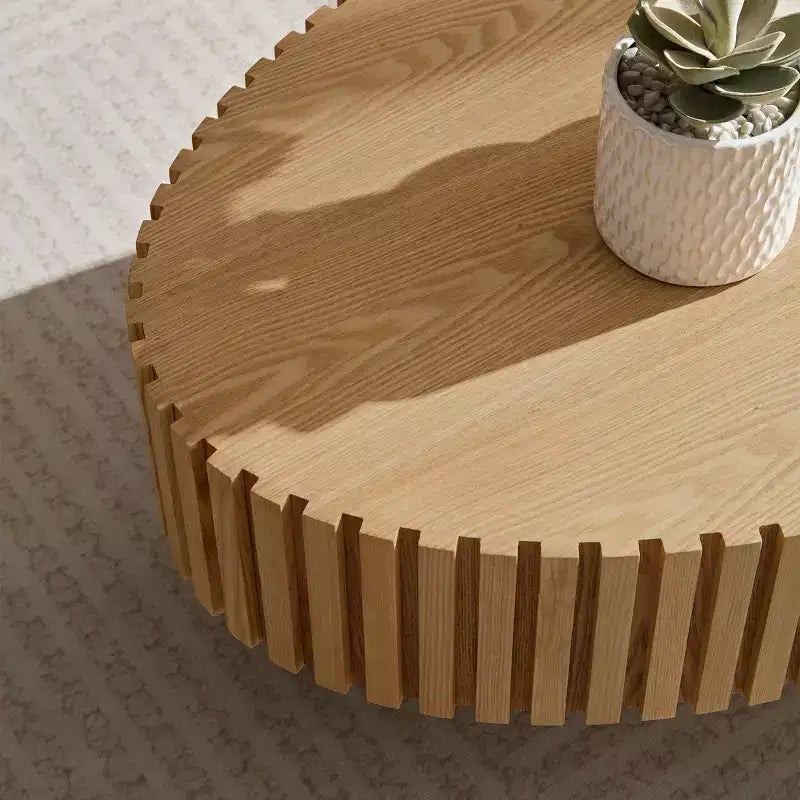 Owalny/kwadratowy stolik kawowy, minimalistyczny stolik centralny z ryflowanym środkiem, stolik dekoracyjny, naturalny jesion/orzech/matowa czerń – ModernLuxe