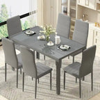 7-częściowy zestaw stołu do jadalni Grondin w nowoczesnym stylu ze stołem z hartowanego szkła i 6 krzesłami tapicerowanymi skórą PU