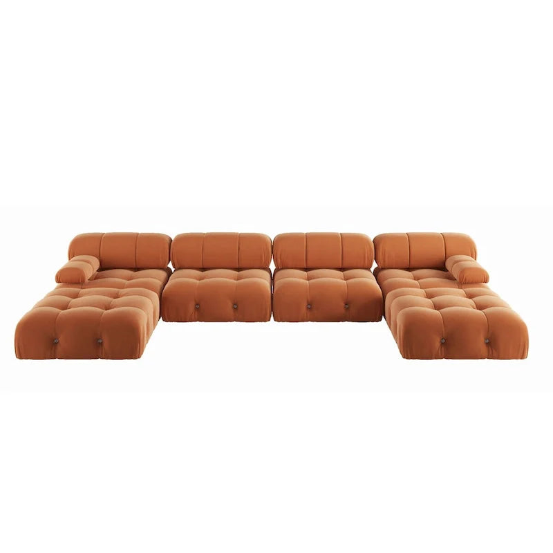 138 Modułowa sofa narożna z funkcją spania, minimalistyczna sofa w kształcie litery U wykonana z weluru